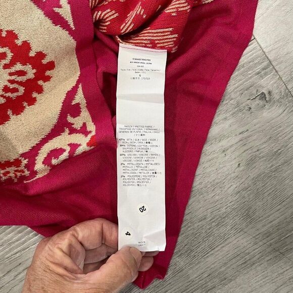 Weekend Max Mara Women Large Fuchsia Cashmere Print Sweater Silk Blend Shirt New - Picture 6 of 12